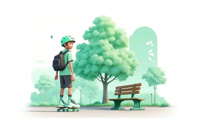 Playful Kid Outdoor Exploration 3D Graphic Character Illustration
